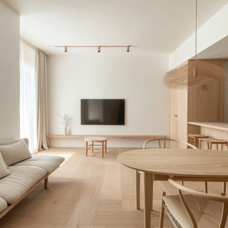 Cozy Living Room with Timber Furniture Generative AI