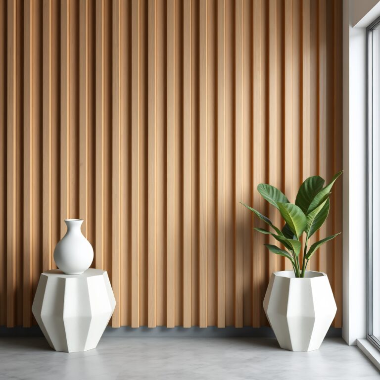 minimalist-interior-design-with-wooden-slat-wall-white-vase-plant-white-pot