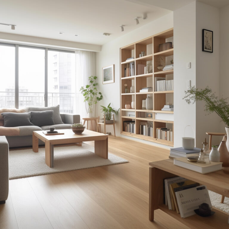there is a living room with a couch. generative ai.